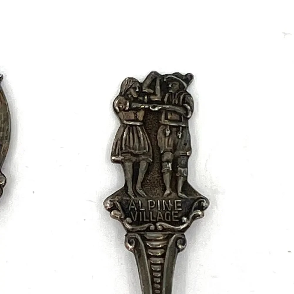 Sterling silver plated souvenir spoons - Alpine Village and Christmas 1973